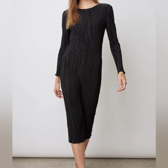 NWT Rails Jordy Midi Pleated Satin Long Sleeve Dress Black | XS - Picture 12 of 12